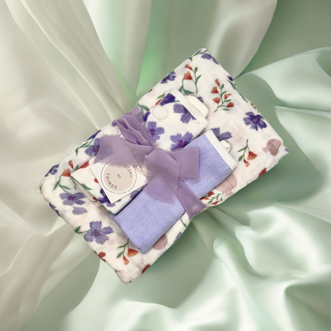 Lilac Swaddle & Burp towels bundle (set of 3)