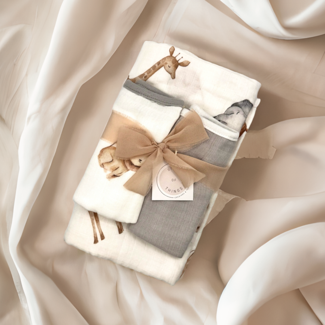 Zoo Swaddle & Burp towels bundle (set of 3)