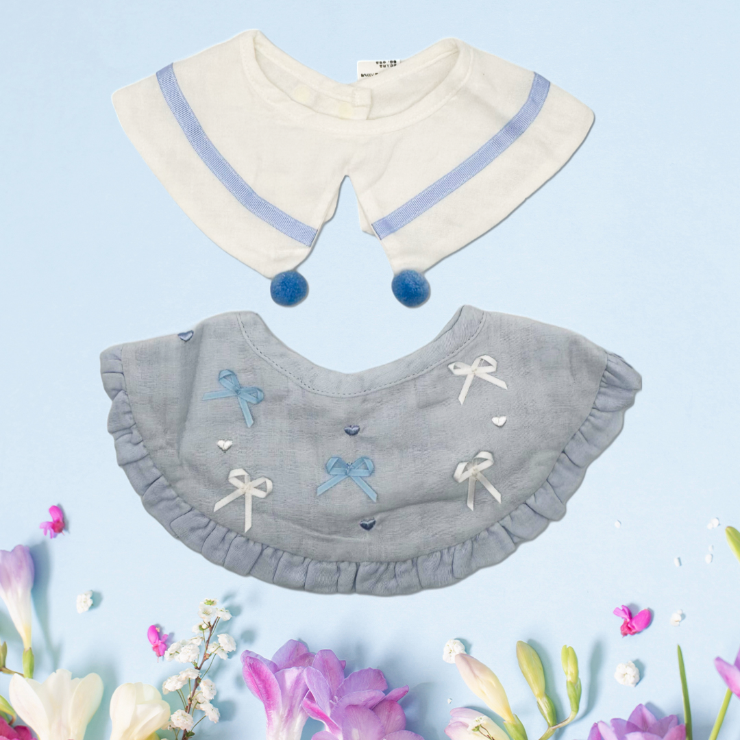 Bows & Pompom Baby Bibs (set of 2)