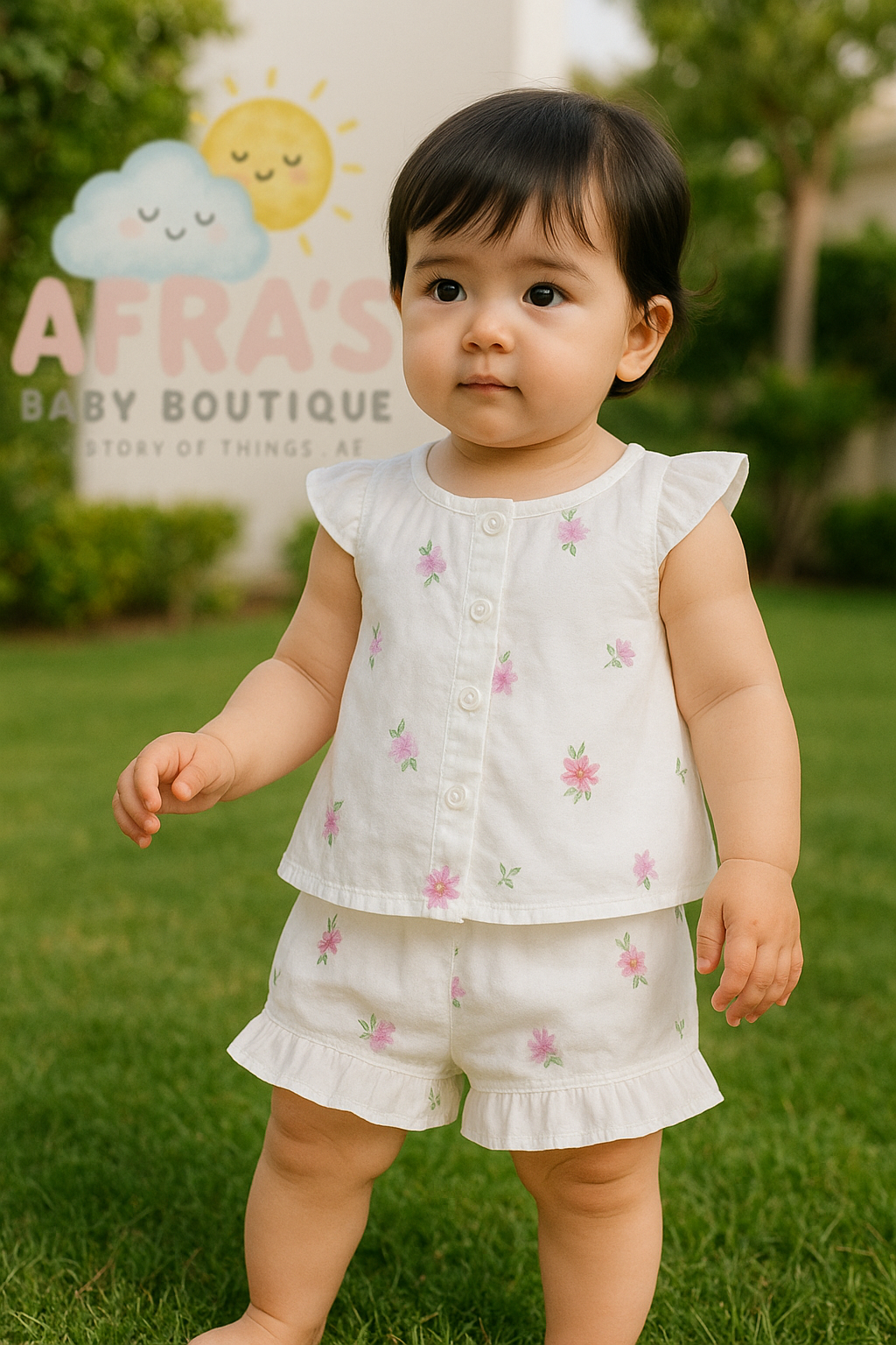 Pink flowers Summer girls top & pant set