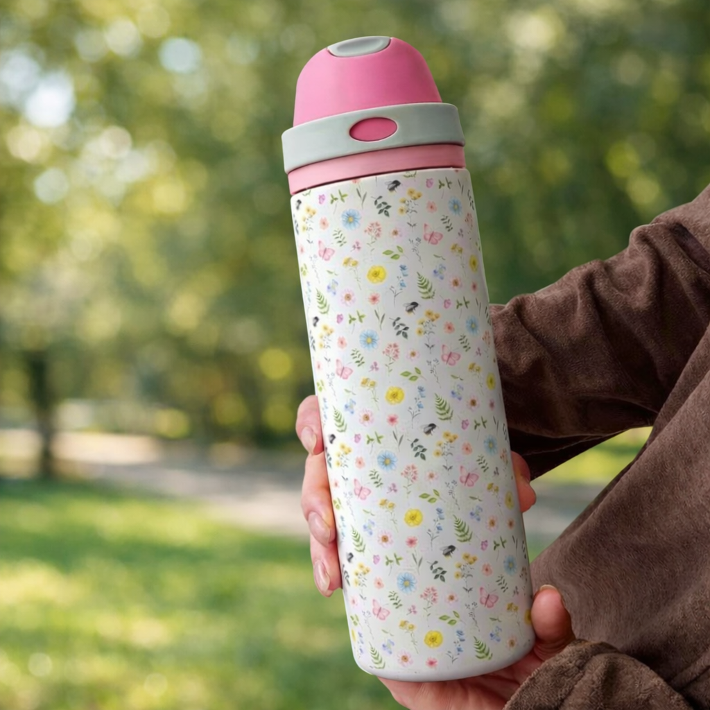 Tiny flowers handled flask bottle