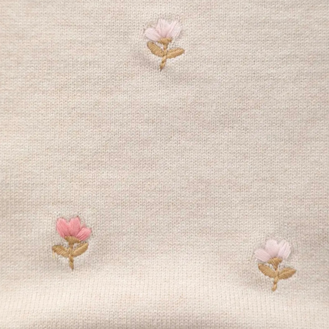 بدلة جسم محبوكة بنقشة زهور بيج