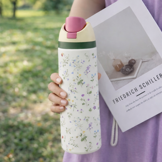 Delicate flowers Colored handle flask bottle