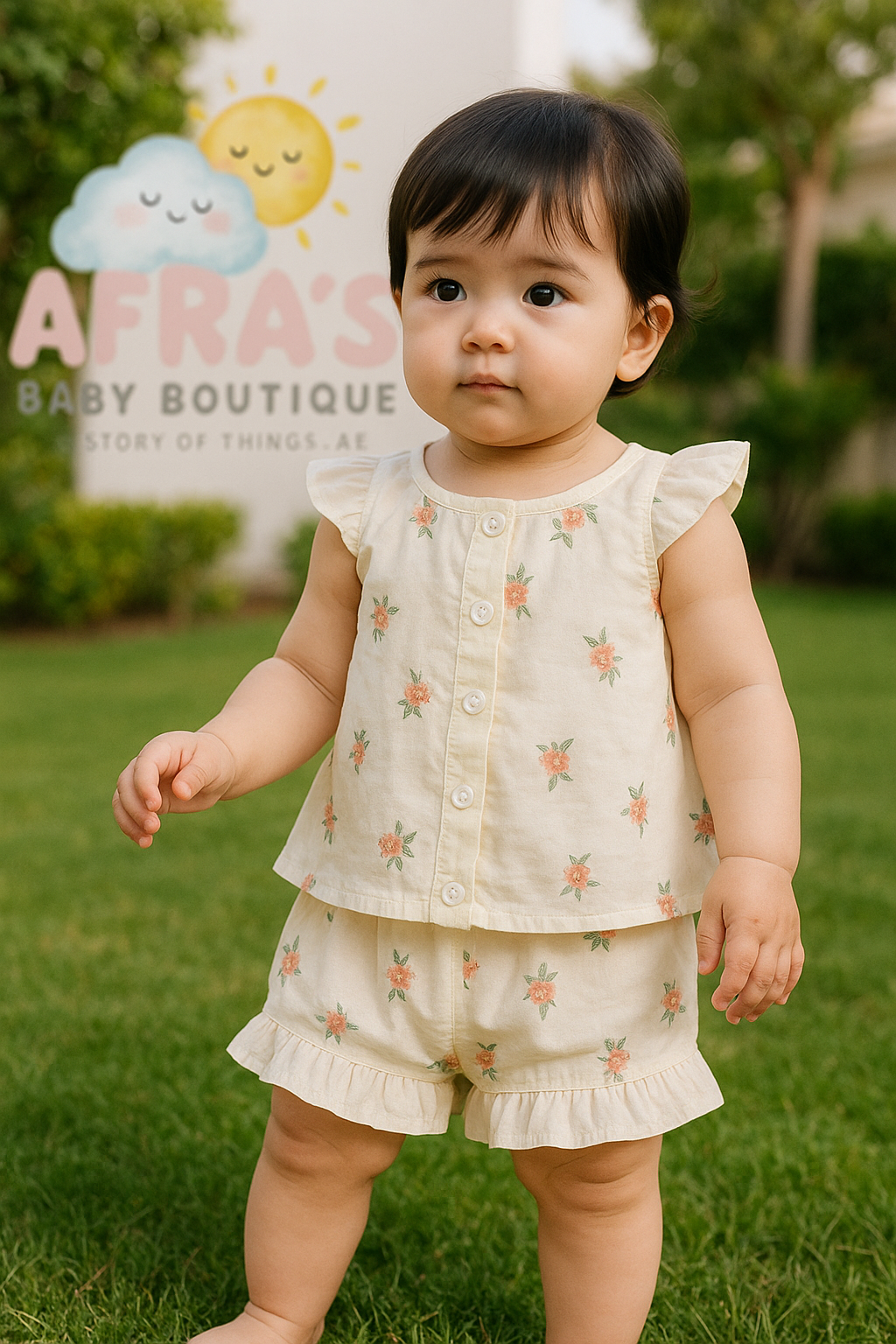 Peach flowers Summer girls top & pant set