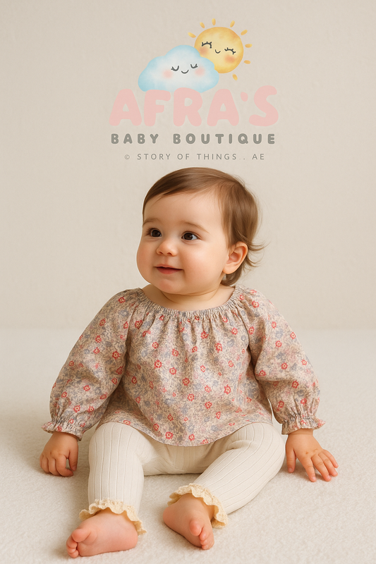 Red-blue/white girls top & leggings set