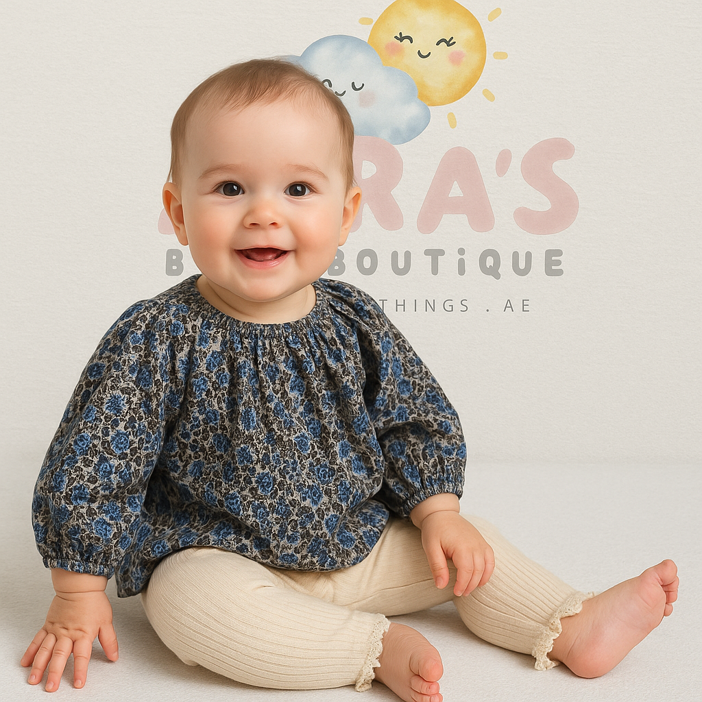 Blue/beige girls top & leggings set